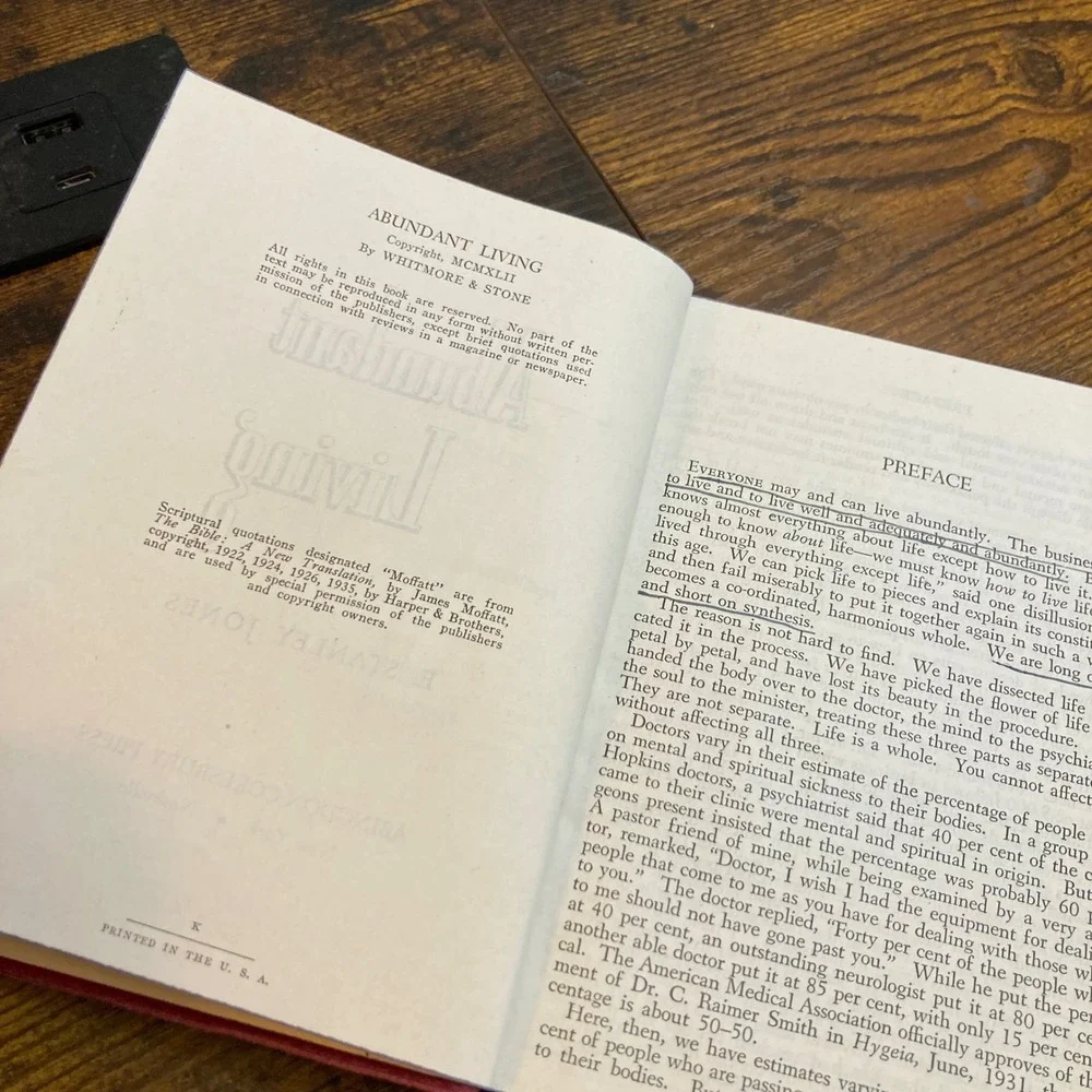 Abundant Living E. Stanley Jones 1942 Hardcover Vintage Religious Devotional